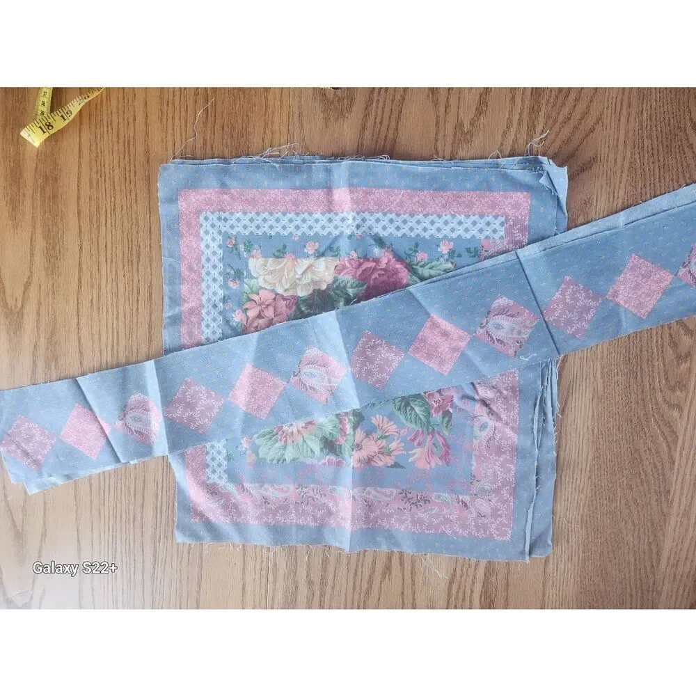 4 Foral Pillow Panels & Boarders - Pink & Blue Pastel Roses, carnations, Paisley